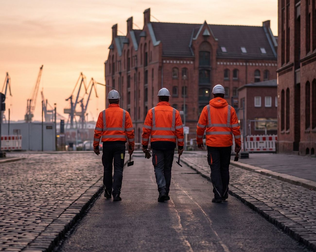 Bautrupp der A+G Hansebau in der Hamburger Speicherstadt